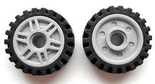 13971c01 - Wheel 18mm D. x 8mm with Fake Bolts and Deep Spokes with Inner Ring with Black Tire 24mm D. x 7mm Offset Tread - Band Around Center of Tread (13971 / 61254)