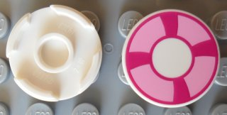 14769pb002 - Tile, Round 2 x 2 with Bottom Stud Holder with Magenta and Bright Pink Life Preserver, Curved Bands Pattern