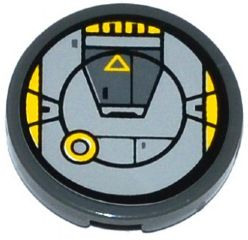 14769pb029 - Tile, Round 2 x 2 with Bottom Stud Holder with Yellow Circle and Triangle and SW AT-DP Pattern (Sticker) - Set 75083