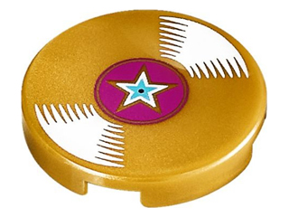 14769pb050 - Tile, Round 2 x 2 with Bottom Stud Holder with Vinyl Record with Magenta Center and Star Pattern