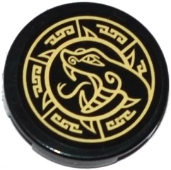 14769pb063 - Tile, Round 2 x 2 with Bottom Stud Holder with Gold Snake Head and Geometric Pattern (Sticker) - Set 70749