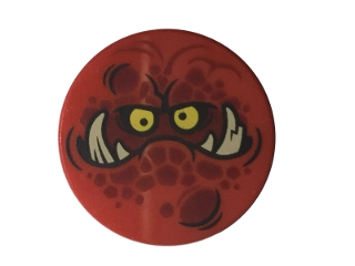 14769pb088 - Tile, Round 2 x 2 with Bottom Stud Holder with Globlin Face with Large Teeth Pattern