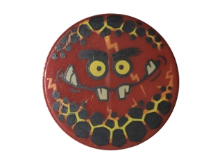 14769pb089 - Tile, Round 2 x 2 with Bottom Stud Holder with Globlin Face with Small Teeth Pattern