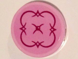 14769pb123 - Tile, Round 2 x 2 with Bottom Stud Holder with Cushion with Magenta Trim and Button on Bright Pink Background Pattern (Sticker) - Set 41119