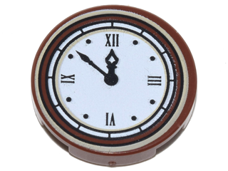 14769pb133 - Tile, Round 2 x 2 with Bottom Stud Holder with Clock with Roman Numerals Simple Pattern