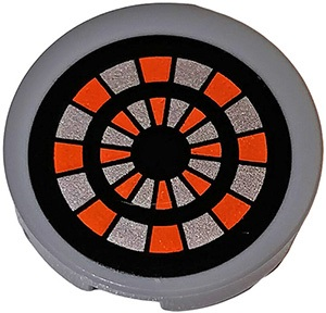 14769pb212 - Tile, Round 2 x 2 with Bottom Stud Holder with Black, Flat Silver and Orange Nexo Knights Target Pattern (Sticker) - Set 70317