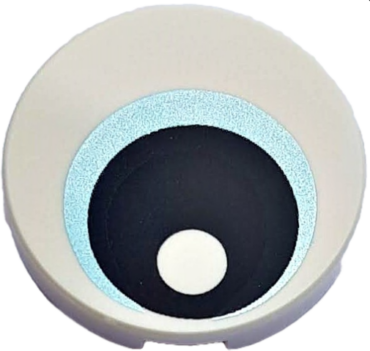 14769pb264 - Tile, Round 2 x 2 with Bottom Stud Holder with Eye with Metallic Light Blue Iris and Black Pupil Pattern