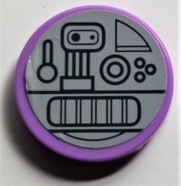 14769pb269 - Tile, Round 2 x 2 with Bottom Stud Holder with Black Lever, Buttons and Circuitry Pattern (Sticker) - Set 75105