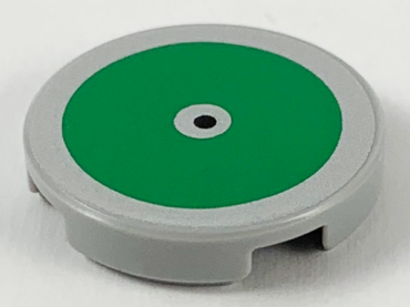 14769pb317 - Tile, Round 2 x 2 with Bottom Stud Holder with Large Green Circle and Black Center Dot Pattern