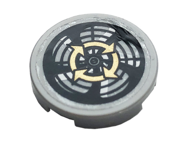 14769pb377 - Tile, Round 2 x 2 with Bottom Stud Holder with Four Gold Arrows and Ventilation Fan Pattern (Sticker) - Set 60141