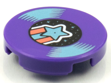 14769pb387 - Tile, Round 2 x 2 with Bottom Stud Holder with LP Record, Metallic Light Blue Shooting Star on Label Pattern