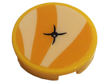 14769pb414 - Tile, Round 2 x 2 with Bottom Stud Holder with Bright Light Orange Cushion and Black Button Pattern (Sticker) - Set 41444