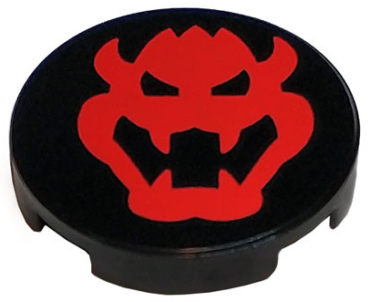 14769pb513 - Tile, Round 2 x 2 with Bottom Stud Holder with Red Bowser Head Pattern