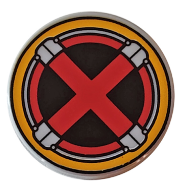 14769pb516 - Tile, Round 2 x 2 with Bottom Stud Holder with Red X-Men Logo in Bright Light Yellow Circle Pattern
