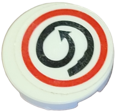 14769pb561 - Tile, Round 2 x 2 with Bottom Stud Holder with Black Spiral Arrow in Red Circle Pattern (Sticker) - Set 75824
