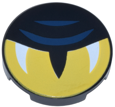 14769pb620 - Tile, Round 2 x 2 with Bottom Stud Holder with Yellow Eye Half Closed, Slit Pupil, White Glints, and Dark Blue Eyelid Lines Pattern