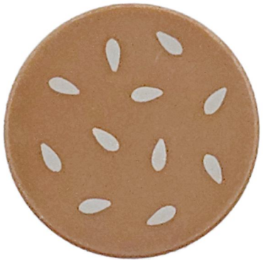 14769pb657 - Tile, Round 2 x 2 with Bottom Stud Holder with Tan Sesame Seeds Pattern