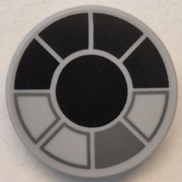 14769pb670 - Tile, Round 2 x 2 with Bottom Stud Holder with Black and Dark Bluish Gray SW Millennium Falcon Cockpit Pattern
