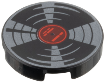 14769pb787 - Tile, Round 2 x 2 with Bottom Stud Holder with Vinyl Record with Red and Dark Red Label and Dark Silver Highlights Pattern