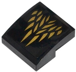 15068pb012 - Slope, Curved 2 x 2 x 2/3 with Gold Feathers Pattern (Sticker) - Set 70124