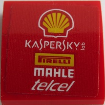 15068pb341 - Slope, Curved 2 x 2 x 2/3 with Shell Logo, 'KASPERSKY lab', Pirelli Logo, 'MAHLE', and 'telcel' Pattern (Sticker) - Set 75879