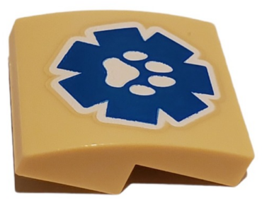 15068pb362 - Slope, Curved 2 x 2 x 2/3 with White Paw Print on Blue Wildlife Rescue Logo Pattern