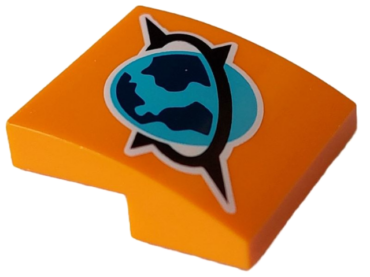 15068pb487 - Slope, Curved 2 x 2 x 2/3 with Medium Azure, Dark Blue and Black Arctic Explorer Logo with White Outline Pattern