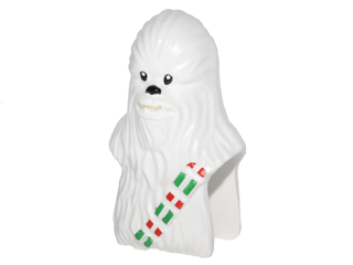 15307pb02 - Minifigure, Head, Modified SW Wookiee, Chewbacca with Black Eyes and Nose and Holiday Red and Green Ammo Strap Pattern