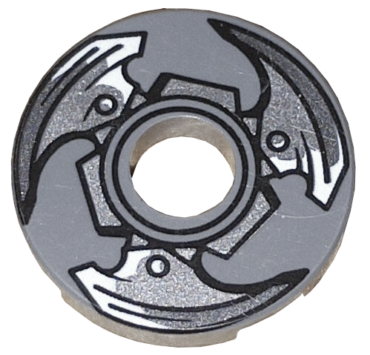 15535pb02 - Tile, Round 2 x 2 with Hole with Propeller with 3 Silver Blades Pattern