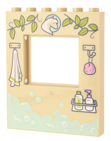 15627pb018 - Panel 1 x 6 x 6 with Window with Lime Vine Leaves, Horse Emblem, Towel and Sponge on Hooks, Soap Dispencers, and Light Aqua Soap Suds Pattern