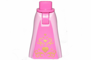 15875c104pb001 - Mini Doll Hips and Skirt Full Length with Dark Pink Middle and Gold Hearts Pattern - Thick Hinge