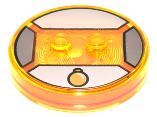 18605c02pb12 - Dimensions Toy Tag 4 x 4 x 2/3 with 2 Studs and Trans-Orange Bottom with Gold Circle Pendant on Light Bluish Gray Background Pattern (Tina Goldstein)