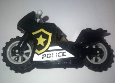 18895c11pb01 - Motorcycle Sport Bike with Black Frame, Light Bluish Gray Wheels and Light Bluish Gray Handlebars with 'POLICE', White Stripes, and Gold Star Badge Logo Pattern on Both Sides (Stickers) - Sets 60276