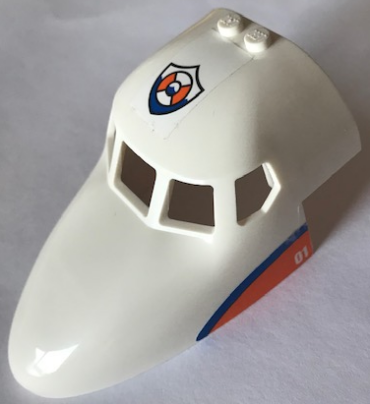 18907pb05 - Aircraft Fuselage Forward Top Curved 6 x 10 x 4 with 5 Window Panes with Coast Guard Logo on Top and Blue Stripe on Orange Triangle with '01' Pattern on Both Sides (Stickers) - Set 60164