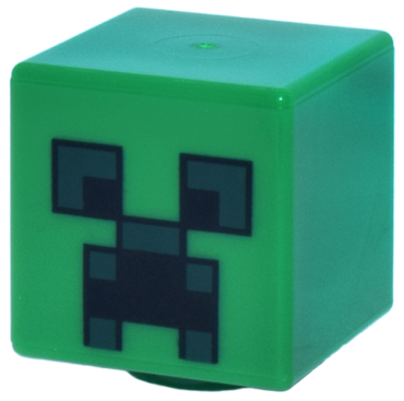 19729pb003 - Minifigure, Head, Modified Cube with Pixelated Black and Dark Green Eyes and Open Mouth Frown Pattern (Minecraft Creeper)