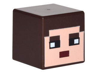 19729pb014 - Minifigure, Head, Modified Cube with Pixelated Light Nougat Face, Black Eyes, and Dark Red Mouth Pattern (Minecraft Skin)