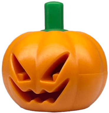 20695pb01 - Minifigure, Headgear Head Cover, Pumpkin Jack O' Lantern with Molded Green Stem Pattern