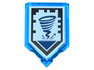 22385pb020 - Tile, Modified 2 x 3 Pentagonal with Nexo Power Shield Pattern - Sword Tornado