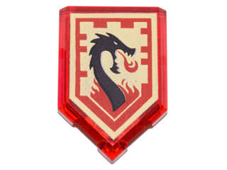 22385pb021 - Tile, Modified 2 x 3 Pentagonal with Nexo Power Shield Pattern - Lava Dragon