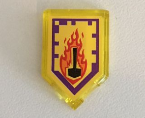 22385pb047 - Tile, Modified 2 x 3 Pentagonal with Nexo Power Shield Pattern - Flame Wreck