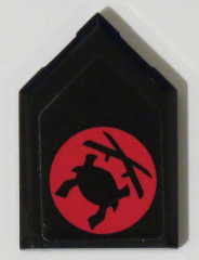 22385pb166 - Tile, Modified 2 x 3 Pentagonal with Red Samurai Helmet and Crossed Swords Pattern (Sticker) - Set 70596