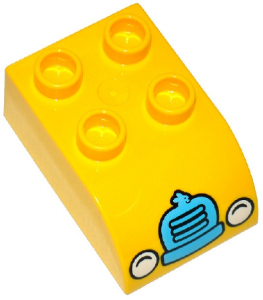 2302pb09 - Duplo, Brick 2 x 3 Slope Curved with White Headlights and Medium Azure Bunny Grille Pattern