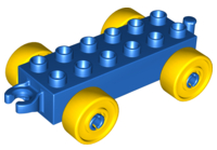2312c01 - Duplo Car Base 2 x 6 with Open Hitch End and Yellow Wheels