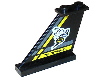 2340pb012 - Tail 4 x 1 x 3 with Bee, Black 'VTOL', and Dark Gray and Yellow Stripes Pattern on Both Sides (Stickers) - Set 8222
