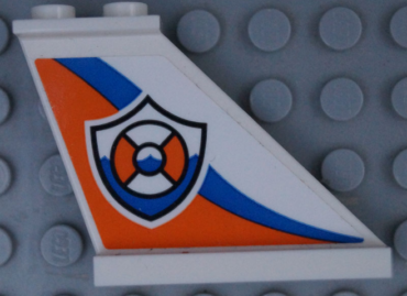 2340pb068R - Tail 4 x 1 x 3 with Coast Guard Logo on Orange and Blue Curved Stripes Pattern Model Right Side (Sticker) - Set 60164