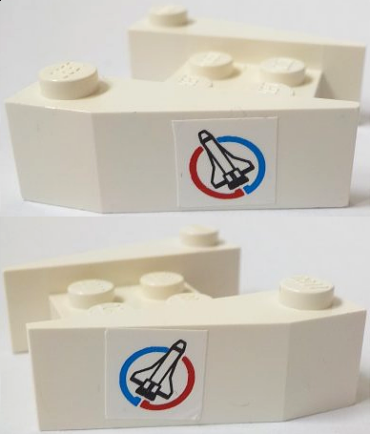2399pb07 - Wedge 3 1/2 x 4 without Stud Notches with Space Shuttle in Blue and Red Circle (Launch Command Logo) Pattern on Both Sides (Stickers) - Set 6336