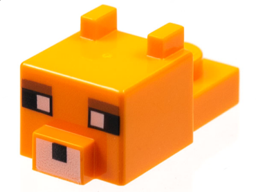 24008pb03 - Creature Head Pixelated with Ears, Nose, and Face with White Eyes, Reddish Brown Eyebrows, and White Nose Pattern (Minecraft Fox)