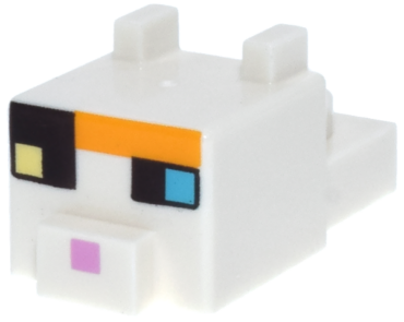 24008pb12 - Creature Head Pixelated with Ears, Nose, and Face with Dark Azure and Bright Light Yellow Eyes, Bright Pink Nose, Dark Brown and Bright Light Orange Spots Pattern (Minecraft Calico Cat)