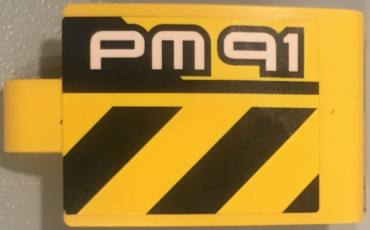 24116pb032L - Technic, Panel Curved 3 x 5 x 3 with 'PM91' and Black and Yellow Danger Stripes Pattern Model Left Side (Stickers) - Set 42049