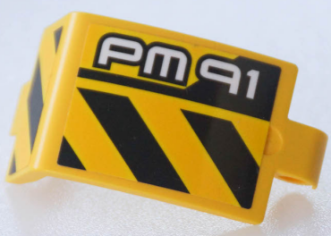 24116pb032R - Technic, Panel Curved 3 x 5 x 3 with 'PM91' and Black and Yellow Danger Stripes Pattern Model Right Side (Stickers) - Set 42049